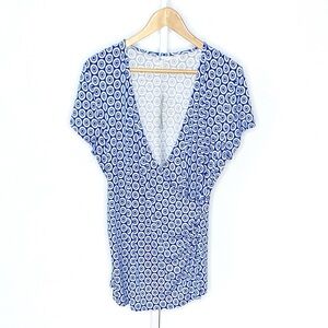 ✨NWT✨Boden | Blue/White Circle Print Faux-Wrap Short-Sleeve Blouse Sz 16 US